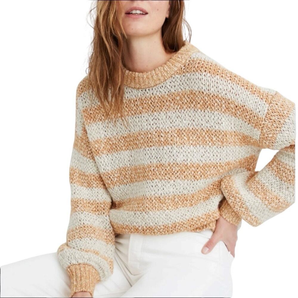 Madewell Baez Pullover Sweater Orange and Cream Stripe Size Small
